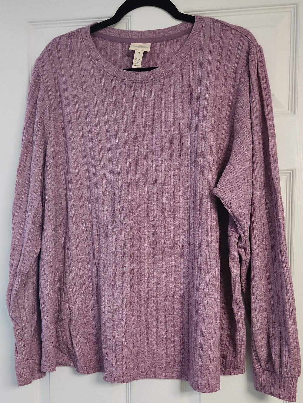 Womens Long-Sleeve Ribbed Knit Sweater in Light Purple